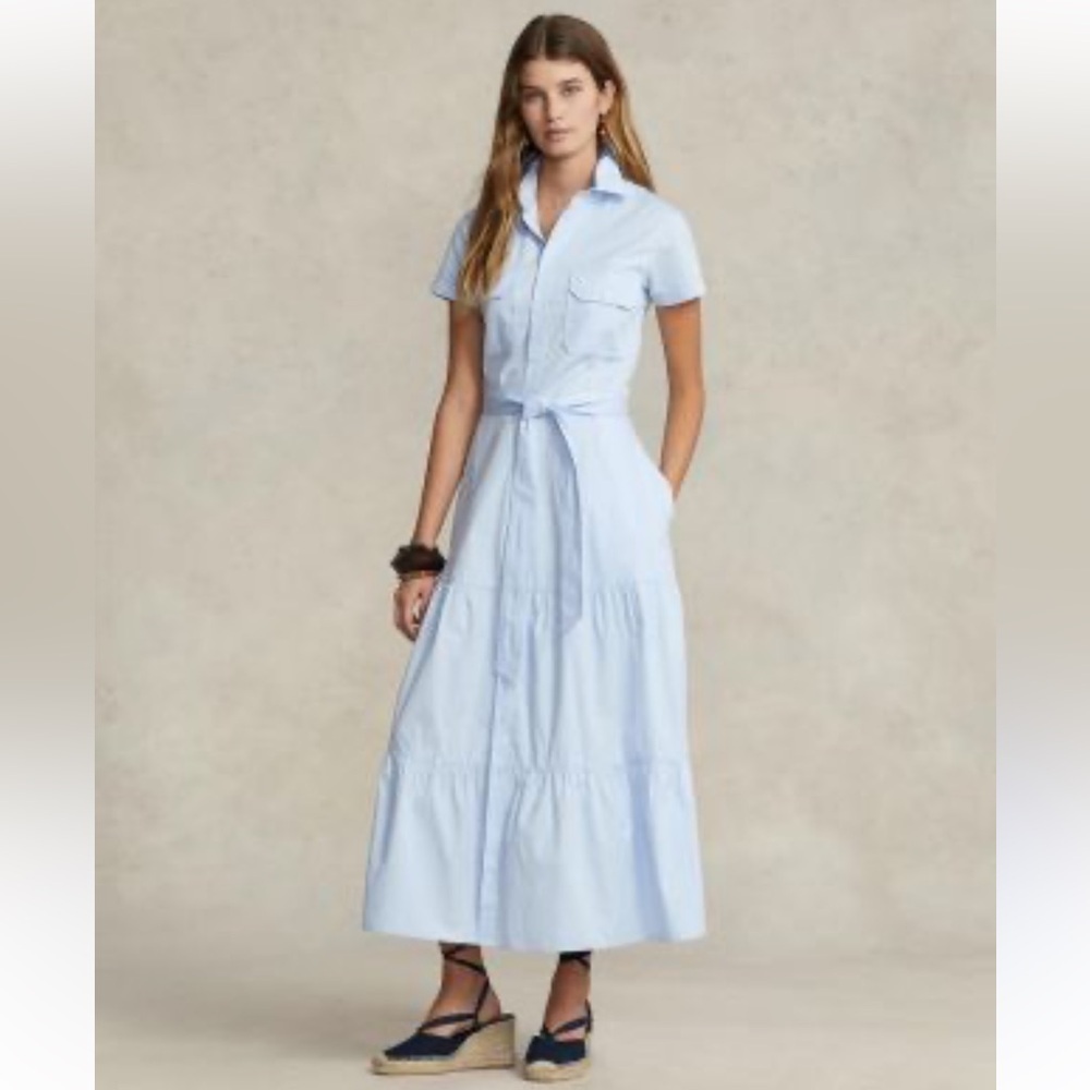 Ralph Lauren Blue Peasant Shirt Midi Dress NWOT  sz 0 $325 belt not included
